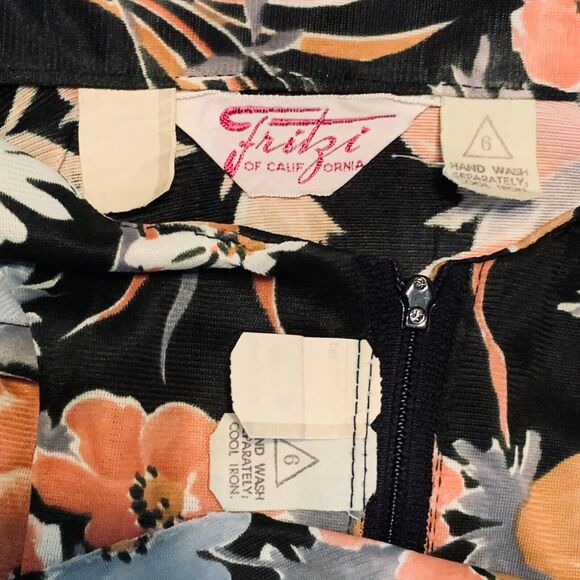 Vintage Fritzi Sleeveless Maxi Dress w/ Jacket Blouse Large 13/14 Jersey Print - Picture 5 of 14